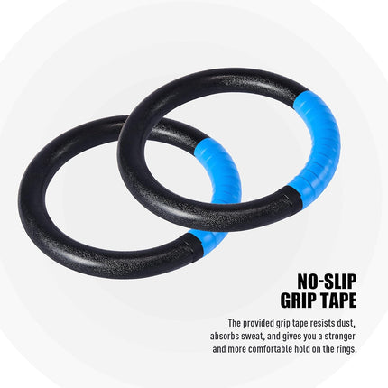 Gymnastic Rings, Exercise Olympic Rings with Adjustable Straps, Steel Buckles, Perfect for Workout, Strength Training, Pull-Ups and Dips (Black)