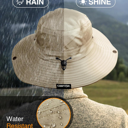 Fishing Hat UPF 50+ Wide Brim Sun Hat for Men and Women, Mens Bucket Hat with UV Protection for Hiking Beach Hats (Khaki