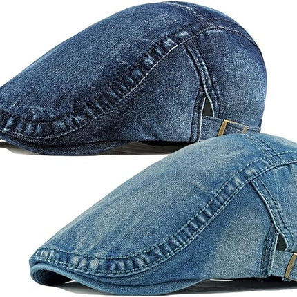 2-Pack Men's Denim Cotton Newsboy Cap Ivy Gatsby Driving Hunting Cabbie Hats