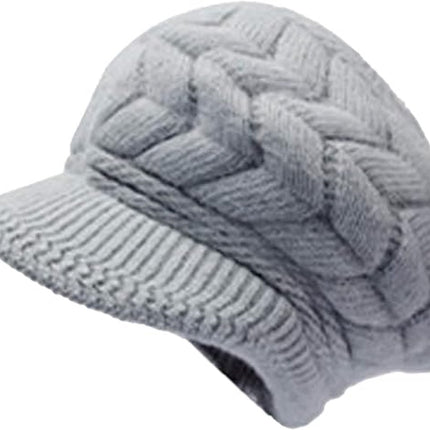 Hats - Women's Hats - Winter Hats - Knitted Beanie - Women's Wool Beanie - Warm Wool Knitted Beanie - With Visor - Newsboy Cap - Warm Fleece Lining - Skiing - Walking - Everyday Casual Wear