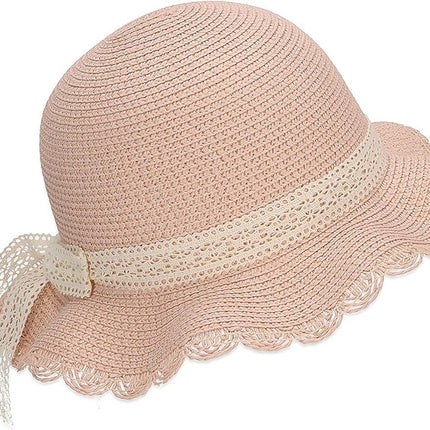 Lace straw hat - trendy hat with scalloped brim and kanten ribbon - sun hat for girls - UV 50+ protection hat - headwear for babies and children - beach hat
