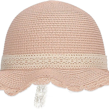 Lace straw hat - trendy hat with scalloped brim and kanten ribbon - sun hat for girls - UV 50+ protection hat - headwear for babies and children - beach hat