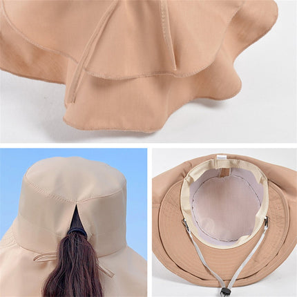 Women's and Men's Sun Hat - Foldable Garden Hat - Wide Brim with Neck Flap - With Chin Strap - For Outdoor Activities and Gardening - Cream Color - 1 Piece