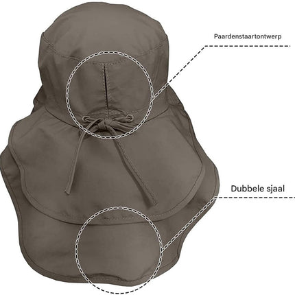 Women's and Men's Sun Hat - Foldable Garden Hat - Wide Brim with Neck Flap - With Chin Strap - For Outdoor Activities and Gardening - Army Green - 1 Piece