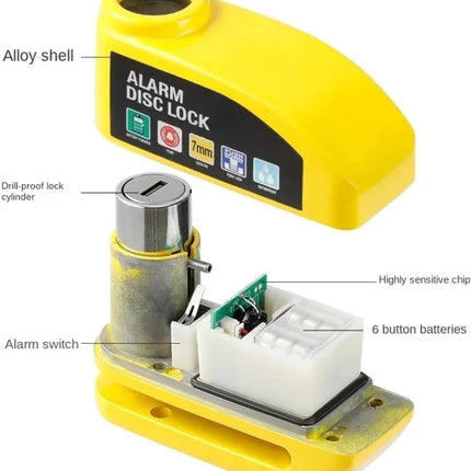 Brake disc lock with alarm - With reminder cable - 7 mm - Motorcycle lock - Scooter lock