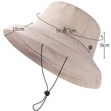 Women's Sun Hat - Katoen Wide Brim - UPF 50+ UV Protection - Foldable Beach Hat - Summer Bucket Hat - Travel Button Closure - Beige - One Size