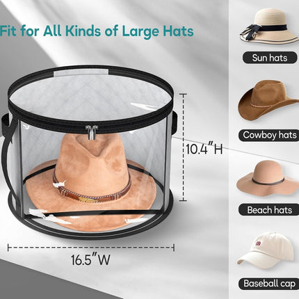 Storage Box - Extra Large Clear Hat Storage Bag - Holds up to 7 Hats - Cowboy Hat Wardrobe Storage Bag - Wide Brim Hat Box with Handle - (Grey)
