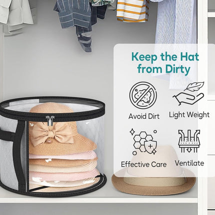 Storage Box - Extra Large Clear Hat Storage Bag - Holds up to 7 Hats - Cowboy Hat Wardrobe Storage Bag - Wide Brim Hat Box with Handle - (Grey)