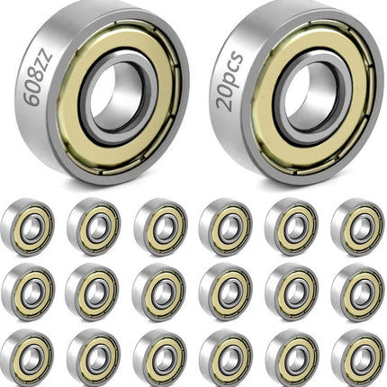 20 608zz ball bearings - Miniature deep groove ball bearings, double metal shielding - For skateboards, scooters, inline skates, 8 mm x 22 mm x 7 mm