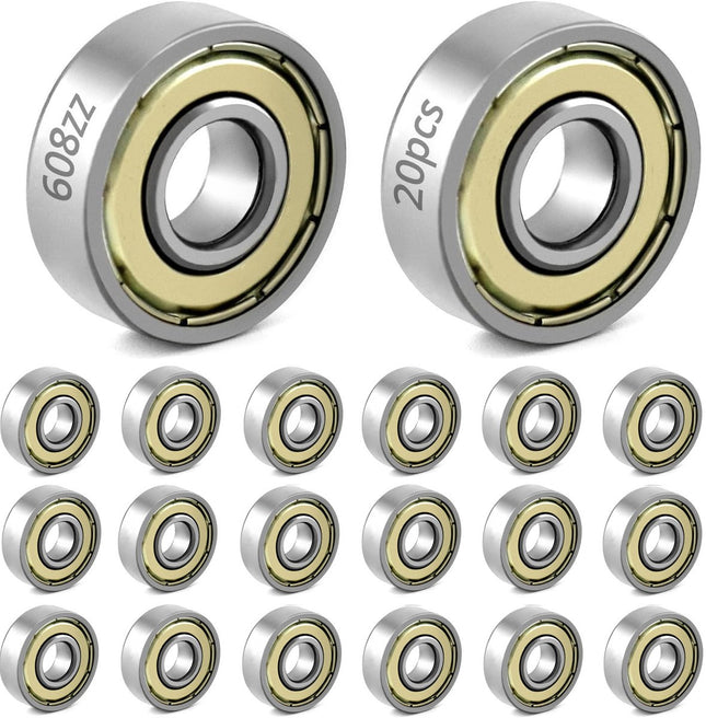 20 608zz ball bearings - Miniature deep groove ball bearings, double metal shielding - For skateboards, scooters, inline skates, 8 mm x 22 mm x 7 mm