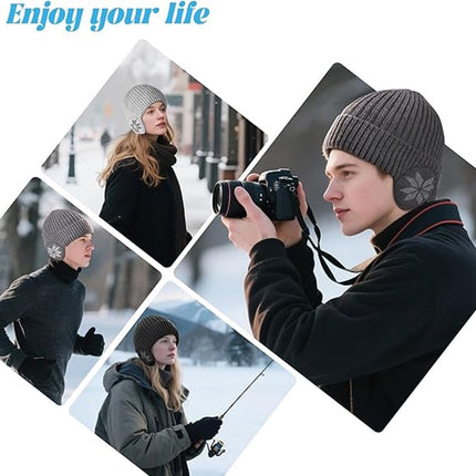 Beanie - Women's Beanie - Men's Beanie - Black Men's Beanie - Thick and Warm Knit Beanie - Unisex - Thermal Lining - With Ear Flaps - Ideal for Outdoor Activities - Camping - Sports - Gift Idea - Black