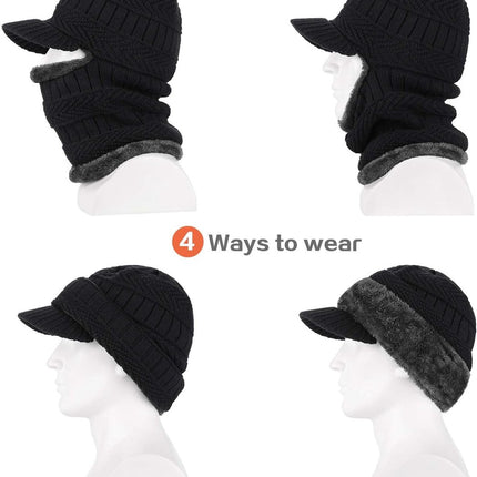 Beanie - Men's Winter Beanie - Knitted Beanie - Men's Beanie - With Flexible Neck Gaiter - Ski Balaclava - Unisex - Windproof - Warm - Ideal for Outdoor Activities - Camping - Skiing - Everyday Wear - Winter