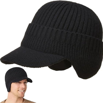 Beanie - Men's Beanie - Winter Beanie - Knitted Beanie - Ski Beanie - Thick Beanie - Thermal Protection for Outdoors - Elastic Earflaps - Skiing - Snowboarding - Cycling - Walking - Black - Gift Idea for Him/Her