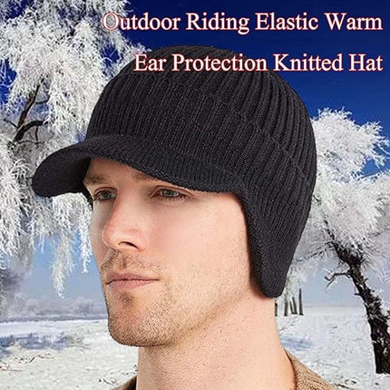 Beanie - Men's Beanie - Winter Beanie - Knitted Beanie - Ski Beanie - Thick Beanie - Thermal Protection for Outdoors - Elastic Earflaps - Skiing - Snowboarding - Cycling - Walking - Black - Gift Idea for Him/Her