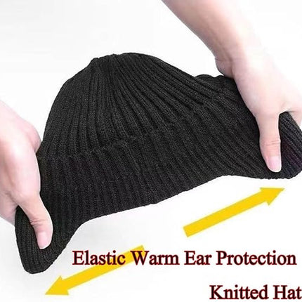 Beanie - Men's Beanie - Winter Beanie - Knitted Beanie - Ski Beanie - Thick Beanie - Thermal Protection for Outdoors - Elastic Earflaps - Skiing - Snowboarding - Cycling - Walking - Black - Gift Idea for Him/Her