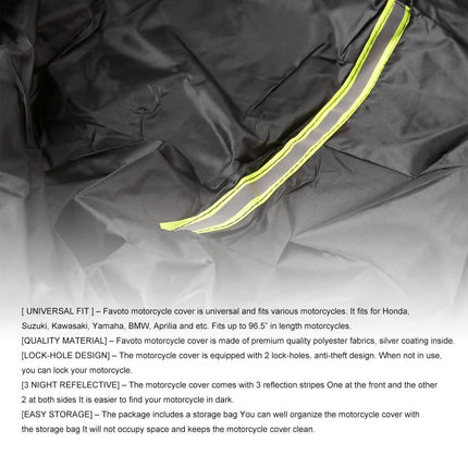 Waterproof Motorcycle and Moped Cover with Reflective Strips, Rain UV Dust Resistant Black, 200x90x100cm