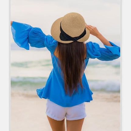 UV Protective Straw Beach Hat Wide Brim Foldable Breathable for Summer Outdoor, White
