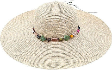 Women's Wide Brim Straw Hat UPF50+ Sun Protection Foldable Beach Hat for Summer, Beige