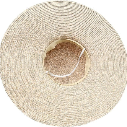 Women's Wide Brim Straw Hat UPF50+ Sun Protection Foldable Beach Hat for Summer, Beige