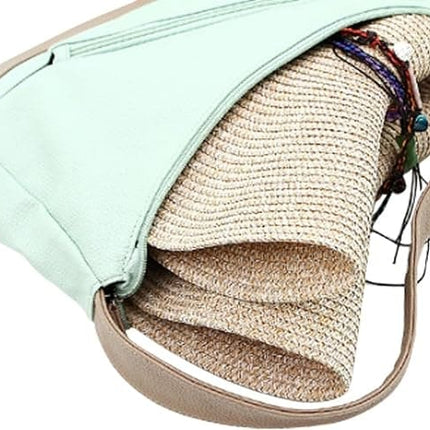 Foldable Straw Hat for Women UPF50+ Sun Protection Wide Brim, Blue, One Size
