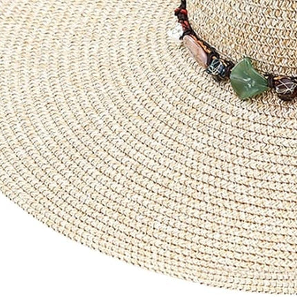 Foldable Straw Hat for Women UPF50+ Sun Protection Wide Brim, Blue, One Size