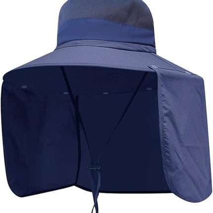UV Protection Foldable Sun Hat with Neck Protection, Fishing and Hiking Cap, Dark Blue