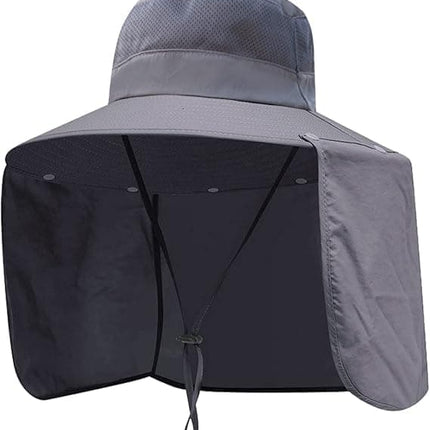 Foldable Sun Hat with Neck Protection UV Protection Fishing and Hiking Cap, Dark Gray