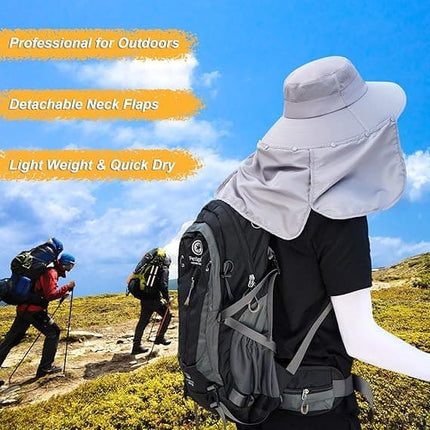 Foldable Sun Hat with Neck Protection UV Protection Fishing and Hiking Cap, Dark Gray