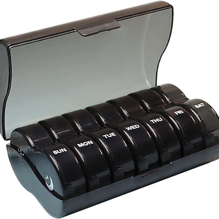 7-Day Round Medicine Dosett Storage with 7 Compartments, compatible with Oral-B, Black