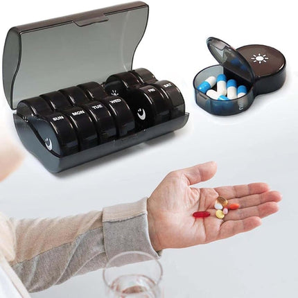 7-Day Round Medicine Dosett Storage with 7 Compartments, compatible with Oral-B, Black