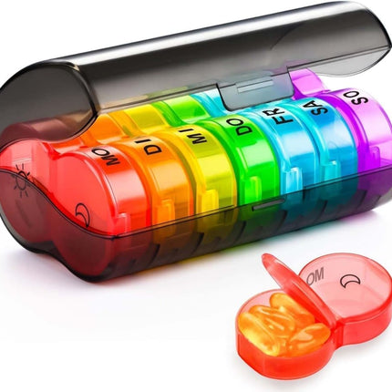 7-Day Round Medicine Dosett Pill Organizer, 1 Count, Gray, 7 compartments