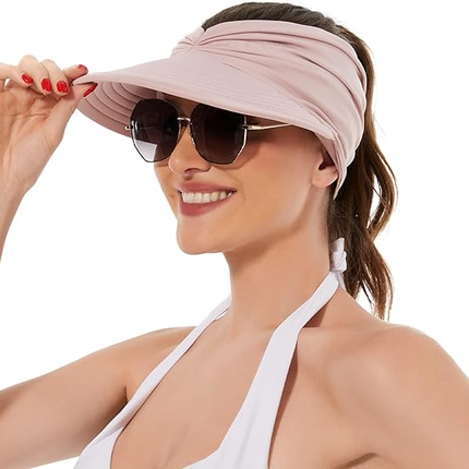 Women's UPF 50+ UV Protection Sun Visor Hat |  That Girl Aesthetic High Ponytail Wide Brim Hat | Birthday Gift for Her Beach Golf Hiking Outdoor Daily Casual WearPink
