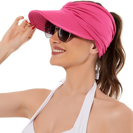 Women's UPF 50+ UV Protection Sun Visor Hat |  That Girl Aesthetic High Ponytail Wide Brim Hat | Birthday Gift for Her Beach Golf Hiking Outdoor Daily Casual WearRose Red