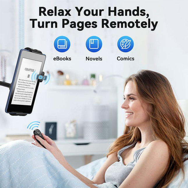 Rechargeable E-Reader Page Turner Remote with Clip - 2-in-1 Bluetooth Clicker for Kindle, Kobo, Oasis,Reusable Page Flipper for eBook Reading & Photography