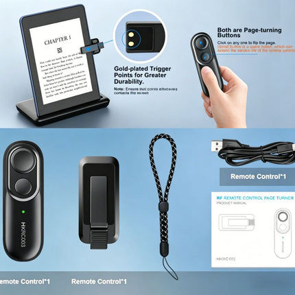 Rechargeable E-Reader Page Turner Remote with Clip - 2-in-1 Bluetooth Clicker for Kindle, Kobo, Oasis,Reusable Page Flipper for eBook Reading & Photography