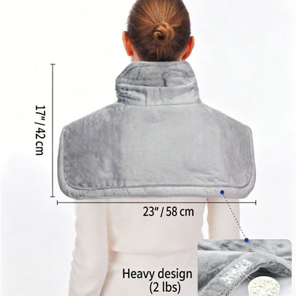 60W Weighted Heated Shoulder Wrap 58×42cm, CE & RoHS Certified 6 Heat Settings Auto Off Washable Heat Therapy Pad for Body Pain Relief