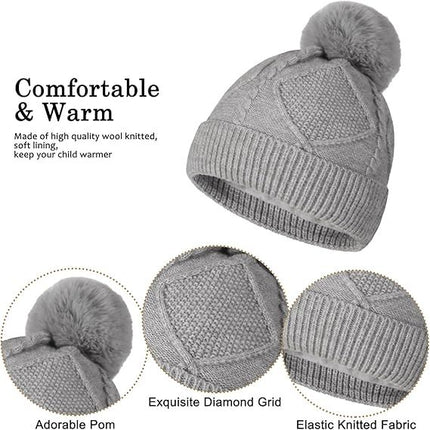 Women's 3-in-1 Winter Set - Hat + Scarf + Gloves - Thermal Reinforced Fleece Lining - Knit Beanie with Pom-Pom - Touchscreen Gloves - For Cold Winter Weather