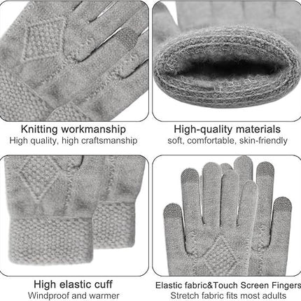 Women's 3-in-1 Winter Set - Hat + Scarf + Gloves - Thermal Reinforced Fleece Lining - Knit Beanie with Pom-Pom - Touchscreen Gloves - For Cold Winter Weather