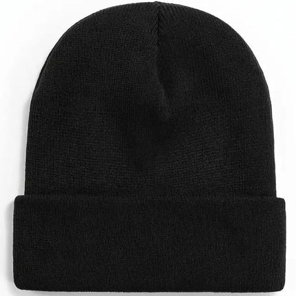 Plain Knit Beanie Hat, Unisex Winter Warm Ski Cap, One Size, Black