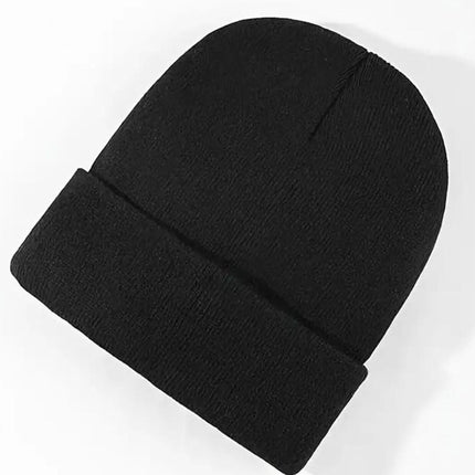 Plain Knit Beanie Hat, Unisex Winter Warm Ski Cap, One Size, Black