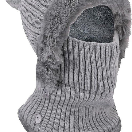 Beanie and Neck Warmer Set Knitted Winter Hat with Pom Pom Grey, One Size