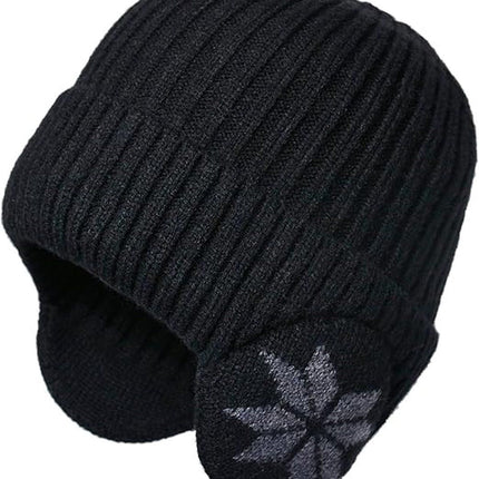 Winter Earmuff Hat Plush Knitted Fleece Lined Black