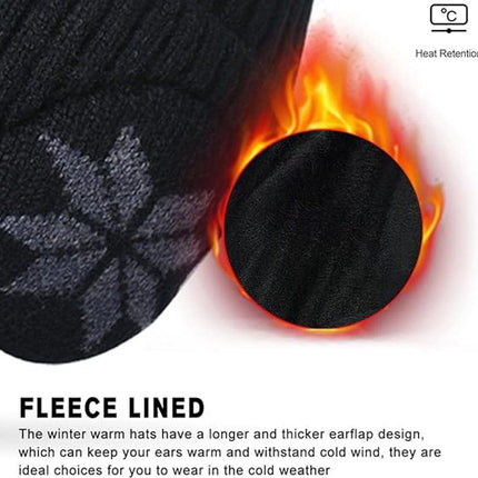 Winter Earmuff Hat Plush Knitted Fleece Lined Black