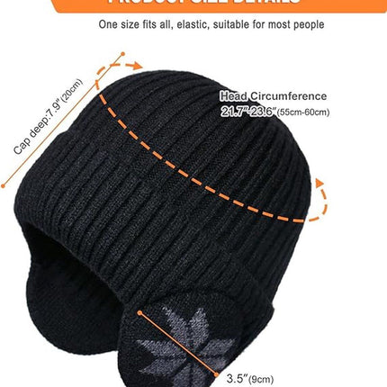 Winter Earmuff Hat Plush Knitted Fleece Lined Black