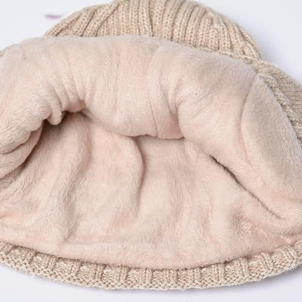 Winter Earmuff Hat Plush Knitted Fleece Lined Beige