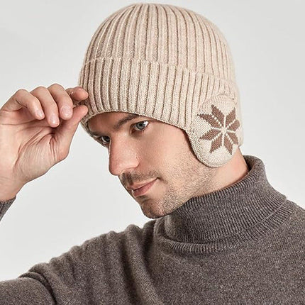 Winter Earmuff Hat Plush Knitted Fleece Lined Beige