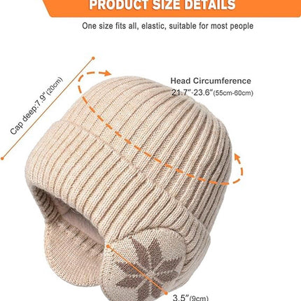 Winter Earmuff Hat Plush Knitted Fleece Lined Beige