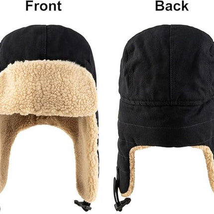Winter Aviator Hat Thickened Cotton with Earmuffs Black, One Size