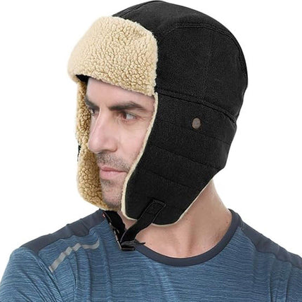 Winter Aviator Hat Thickened Cotton with Earmuffs Black, One Size