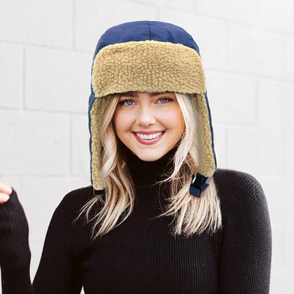 Winter Aviator Hat Thickened Cotton with Earmuffs Navy Blue, One Size
